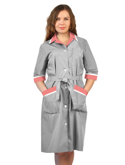 Халат женский "Прибой" цвет: св.серый/коралловый/белый
