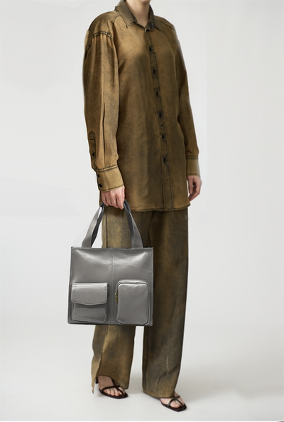 (АРТИКУЛ: 9974/6) СУМКА ЖЕНСКАЯ СРЕДНЕГО РАЗМЕРА, НАТУРАЛЬНАЯ КОЖА С НЕБОЛЬШИМ ГЛЯНЦЕМ, СЕРАЯ, С ТЕКСТИЛЬНЫМ РЕМНЕМ