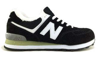 New Balance 574 черные, замша/мех (35-46) Арт: 034МF