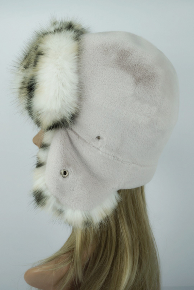 Ушанка "НОН-СТОП" пудра + рысь (со всех сторон)