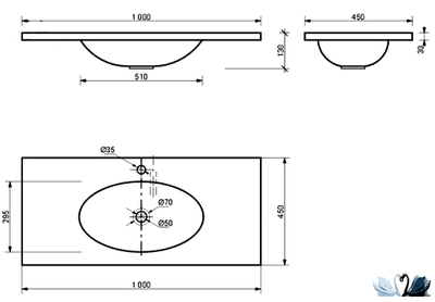 Раковина Эстет Vegas  100 х 45 см мраморная, мебельная, для ванной