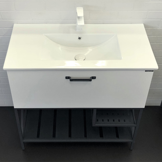 Тумба-умывальник "Бредфорд-90" белый глянец/графит, с раковиной COMFORTY 90E белая