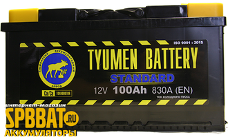 Аккумулятор Тюмень Стандарт 100 Ач ток 830А (TYUMEN BATTERY Standard) 6СТ-100L (Ca/Ca) П/П (352x175x190) прямая полярность + -