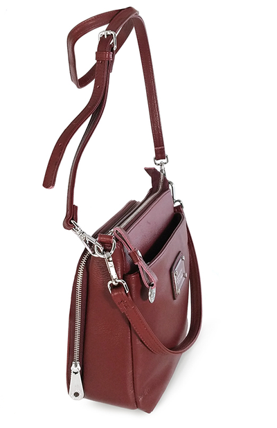 (АРТИКУЛ: 7996/42) СУМКА ЖЕНСКАЯ НЕБОЛЬШАЯ, НАТУРАЛЬНАЯ КОЖА, БОРДОВАЯ С ВИШНЕВЫМ ОТТЕНКОМ, ТРИ ОТДЕЛЕНИЯ, С ДВУМЯ РЕМНЯМИ