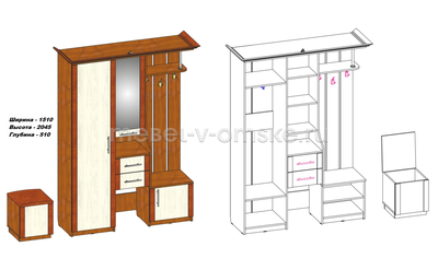 Внутренние наполнение прихожей "Галлея" с габаритами.