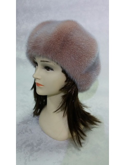 Шапка женская норковая Берет французский Лилия натуральный мех,  зимняя снежный персик Арт. ц-0177