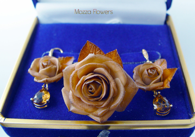 Комплект "Шоколад с коньяком". Позолота 18 карат, цирконы.