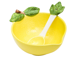 Салатник фарфоровый с ложкой Лимон