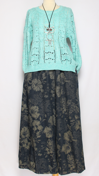 ДЖЕМПЕР "АЖУРНЫЙ" джинс, бирюзовыйр.44-48