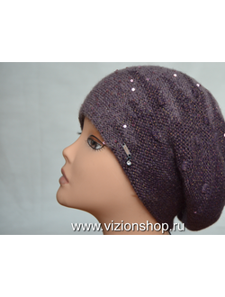Берет сиреневый с шишечками италия вязаный фото