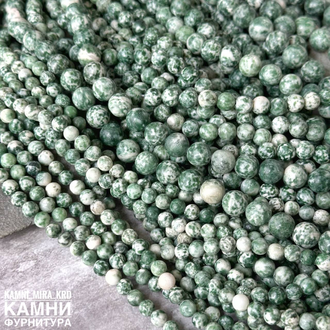 Лиственит горная порода, шары 6,1-6,5/8,8-8,9/10-10,6 мм, цена за нить 38 см