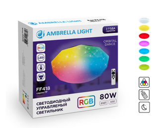 Ambrella св-к св/д управл. люстра 80W(6000lm) RGB 2K-4K-6K D500x90 пультДУ бел звезд.неб(Almaz)FF418