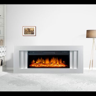 Линейный электрокамин Лайн WT с очагом Vision 42 LOG LED