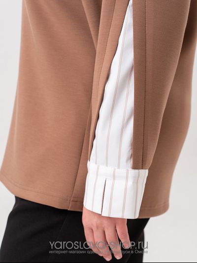 Женский трикотажный комплект: бежевый свитшот и черные брюки 66