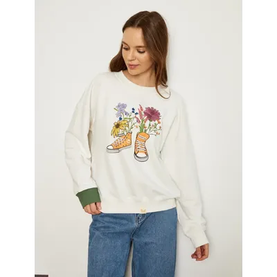 ЖЕНСКИЙ СВИТШОТ БЕЛЫЙ "ЦВЕТОЧНЫЕ КЕДЫ"