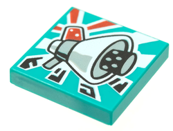 Tile 2 x 2 with Groove with BeatBit Album Cover - Megaphone Loudhailer Space Gun Pattern, Dark Turquoise (3068bpb1642)