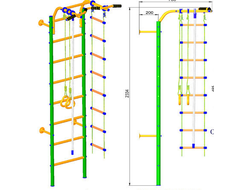 Пристенный ПЛЮС (регулируемый по высоте турник) (В комплекте с кольцами гимнастическими, канатом, ле