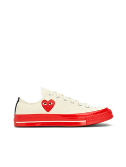 Кеды Converse Comme des Garcons PLAY белые низкие с красной подошвой фото