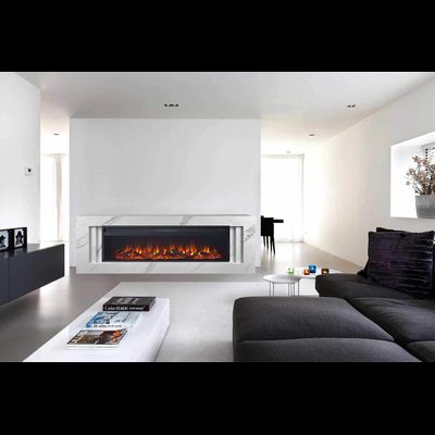 Линейный электрокамин Line WT-MR белый мрамор с очагом Vision 60 LOG LED