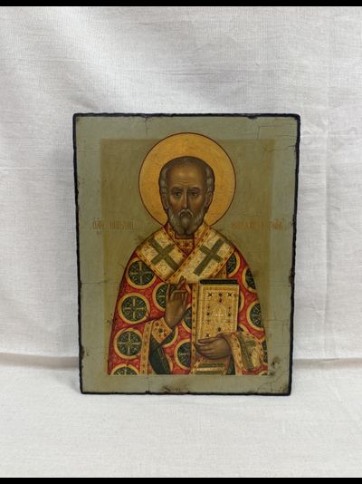 Николай Чудотворец. Рукописная икона 22х28 см, стилизованная "под старину"