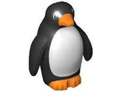 Penguin with Flippers and Stud on Back with Orange Beak and Feet and White Stomach Pattern, Black (26076pb01 / 6160317 / 6294886)