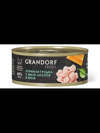 Grandorf Fresh консерва для кошек Куриная грудка с филе лосося в желе, 70 г