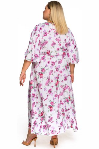 Платье с широкой юбкой ЛТ  2210716 принт " розовый сад" (50-74).
