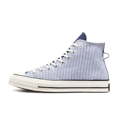 Голубые высокие кеды в полоску, Кеды Converse Chuck 70 Crafted Stripe Hi Top голубые высокие в полос