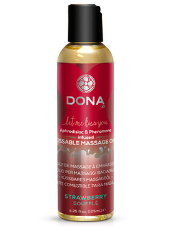 Вкусовое массажное масло с феромонами и ароматом "Клубничное суфле" DONA Kissable Massage Oil Strawb