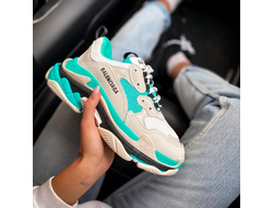 Кроссовки Balenciaga Triple S серые с голубым в Новосибирске