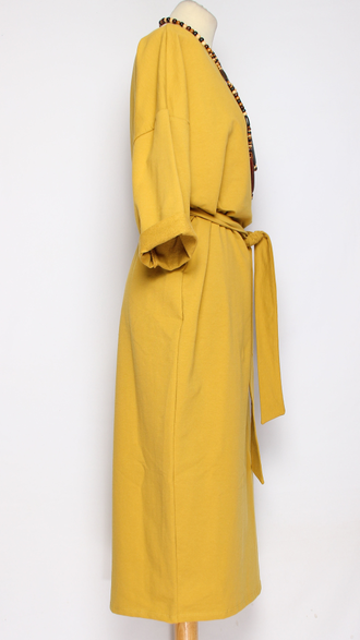 ПЛАТЬЕ БОХО "Большой разрез плотное" горчичное р.46-52