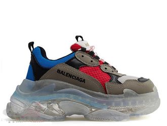 Кроссовки Balenciaga Triple S мульти серые с красным с прозрачной подошвой