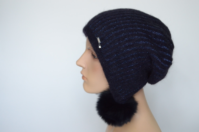 Vizio 1000 PP 66 шапка ушанка Италия с помпонами синяя