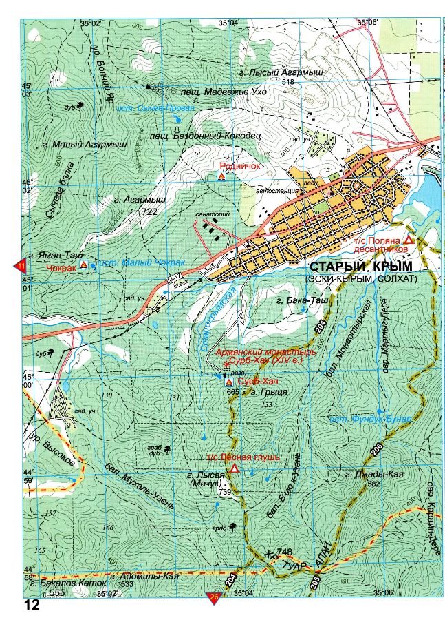 Топографическая карта Крыма туристическая подробная