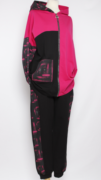 КОСТЮМ ХУДИ НА МОЛНИИ И БРЮКИ"ФУКСИЯ" р.50