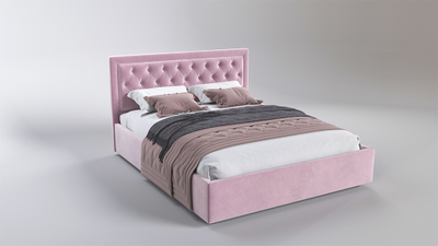 Современная дизайнерская кровать Аврора, мягкое высокое изголовье, катерная стяжка, фанера, усиленная металлом, с подъемным механизмом и бельевым ящиком