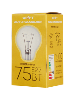 Электрическая лампа СТАРТ стандартная/прозрачная 75W E27 10 шт