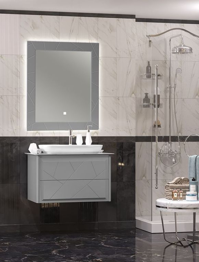 Тумба с раковиной Opadiris Луиджи 90 серый матовый, со столешницей и накладной раковиной "NOVA"