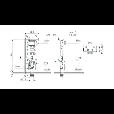 Комплект подвесного унитаза со скрытой системой смыва на 3/6 л VitrA Normus-2 : стандартное сиденье с металлическими петлями, панель системы смыва с механическими кнопками, цвет хром (панель управления двойная), 9773B003-7202