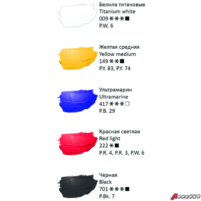 Краски акриловые Гамма "Студия", 05 цветов, 75 мл/туба, картон.упак. 140820201