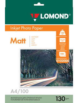 Двусторонняя Матовая/Матовая фотобумага Lomond для струйной печати, A4, 130 г/м2, 100 листов.