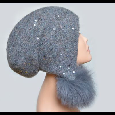 Вязаная шапка ушанка с пайетками женская Италия Vizio 5841