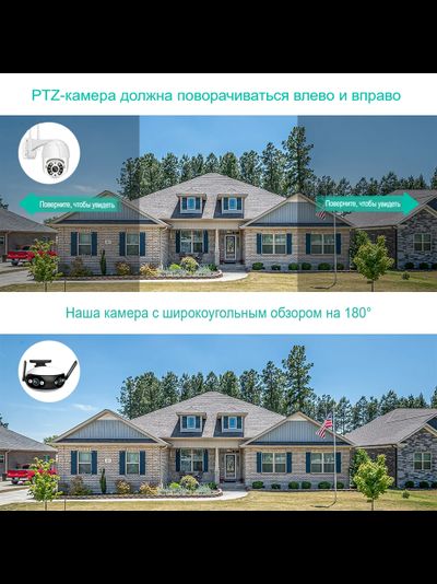 Уличная WiFi/LAN видеокамера панорамная с 2 объективами 4Мп+4Мп (8 Мп) Ultra HD. ночная подсвета ИК/белый свет, интерком связь, с DVR,  (icSee)