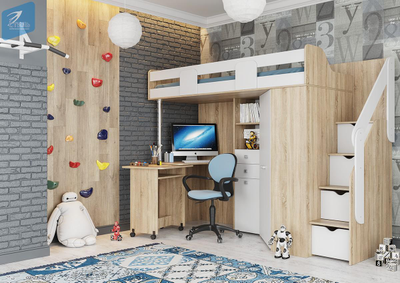 Кровать-чердак Мийа Дуб сонома/Белый (Стиль)