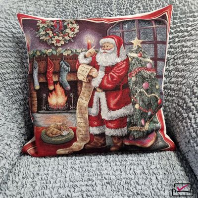 Наволочка Гобелен декоративная, 45х45 см. Санта и свиток желаний. Золото