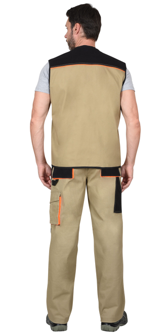 Жилет "СИРИУС-МАНХЕТТЕН" песочный с оранж. и черным тк. мех. стрейч пл. 250г/кв.м