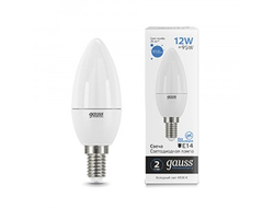Gauss Elementary Свеча E14 12W(950lm) 6500K 6K 110х38 матовая, пластик/алюм. 33132