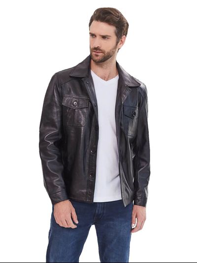 Кожаная куртка-рубашка TRUCKER (черная)