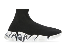 Balenciaga WOMEN'S SPEED 2.0 GRAFFITI RECYCLED KNIT TRAINERS IN BLACK