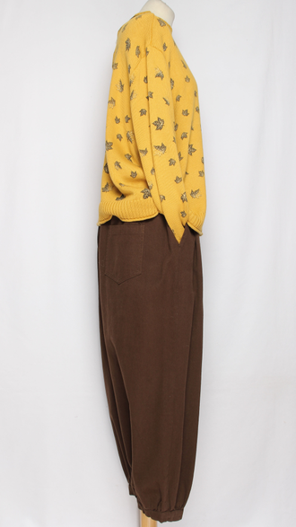 Брюки Бохо хлопок "Бананы с защипами" шоколад р.48-52